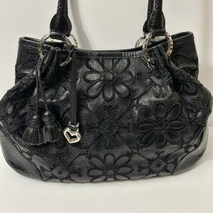 Brighton - Valencia Black Floral Shoulder/Hobo Leather Bag